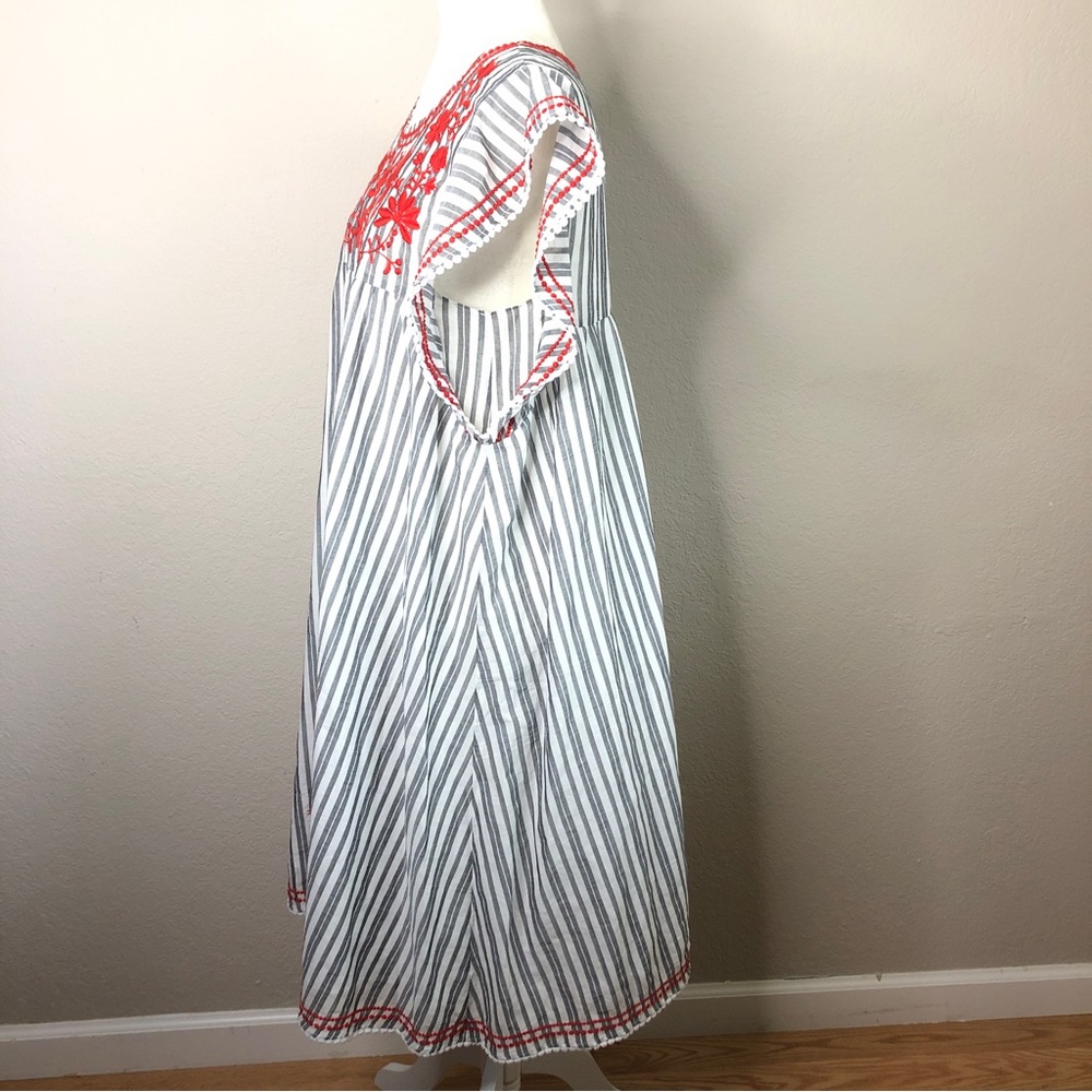 kate spade White and Red Striped Floral Embroidered Midi Dress - Picture 8 of 10